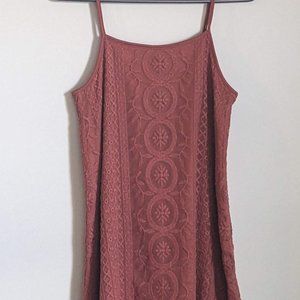 Burnt orange lace mini dress